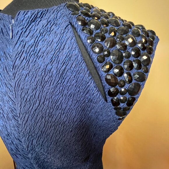 Xscape Navy Black Cocktail Fitted Knee Length Formal Dress SZ 8 Wedding Party - Picture 8 of 15